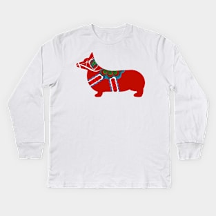 Dala Corgi - Swedish Dala Horse Kids Long Sleeve T-Shirt